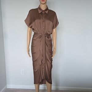 Stylish Brown Button-Up Midi Dress